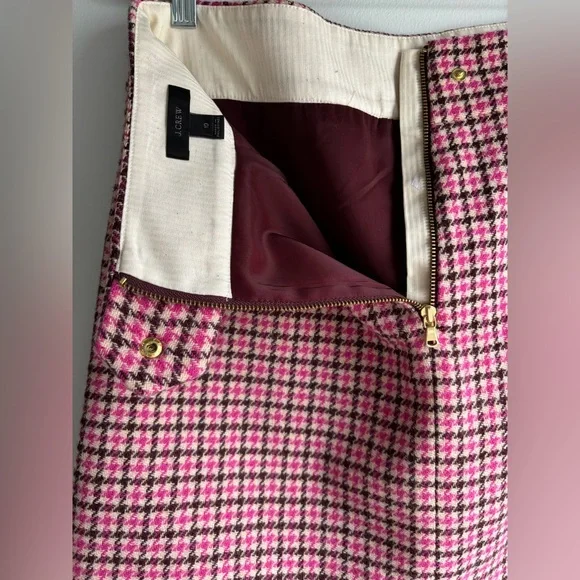 J. Crew Skirt - Houndstooth Wool Blend, Size 10, Pink, Brown, Cream - Picture 10 of 13